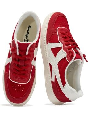 Women's Red White Canvas Non-Slip Platform Footwear Terry Cloth Sneakers Shoes